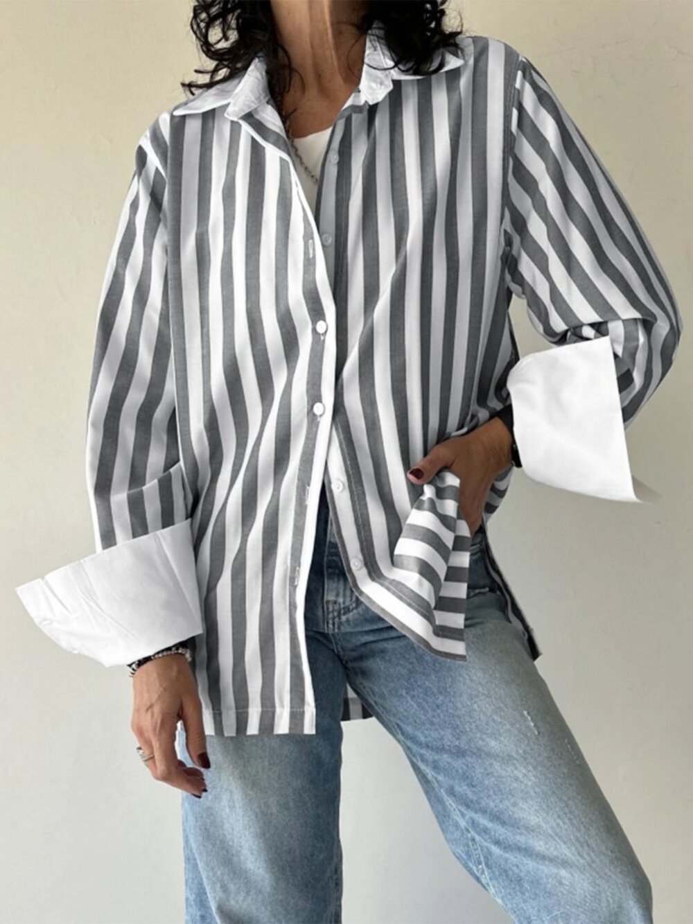 Striped Collared Neck Long Sleeve Shirt | NWT | Size S